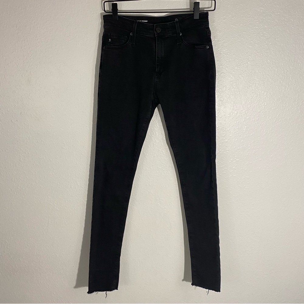 AG Adriano Goldschmied The Farrah Skinny High-Rise Jeans Size 25R Black Raw Hem